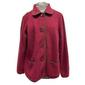 LL Bean Coat Women's Red Maroon Pure Wool Collared Trimmed Button Up Pockets XL