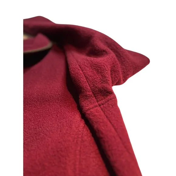 LL Bean Coat Women's Red Maroon Pure Wool Collared Trimmed Button Up Pockets XL
