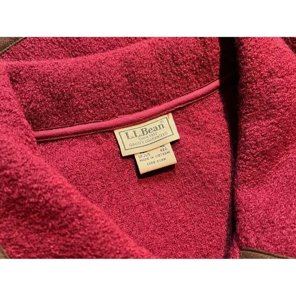 LL Bean Coat Women's Red Maroon Pure Wool Collared Trimmed Button Up Pockets XL