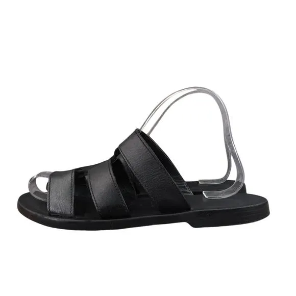 LL Bean Shoes Womens 8 Sandals Slide Leather Black Strappy Slip On Classic Flat