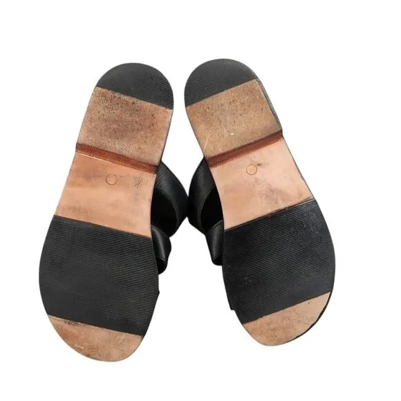 LL Bean Shoes Womens 8 Sandals Slide Leather Black Strappy Slip On Classic Flat