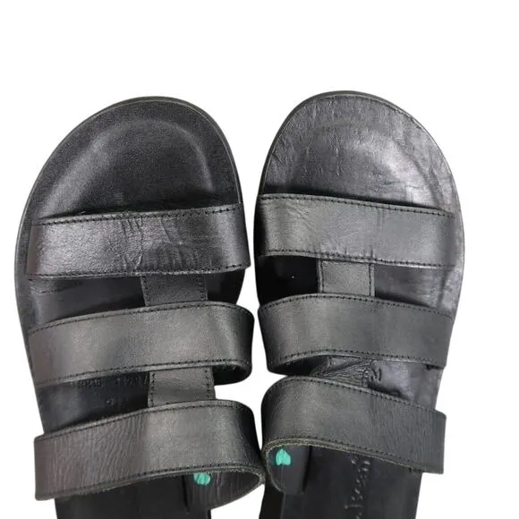 LL Bean Shoes Womens 8 Sandals Slide Leather Black Strappy Slip On Classic Flat