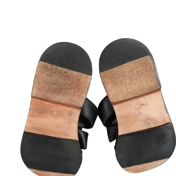 LL Bean Shoes Womens 8 Sandals Slide Leather Black Strappy Slip On Classic Flat