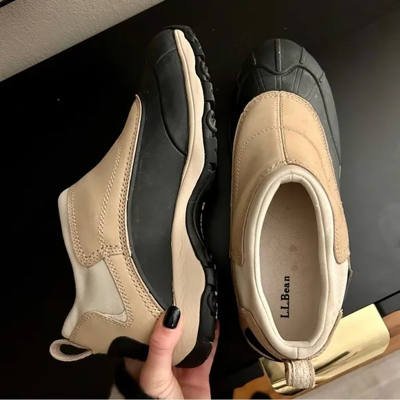 L.L. Bean Tan &amp; Black Leather Neoprene Slip-On Boots, TEK 2.5, Women’s Size 10 M