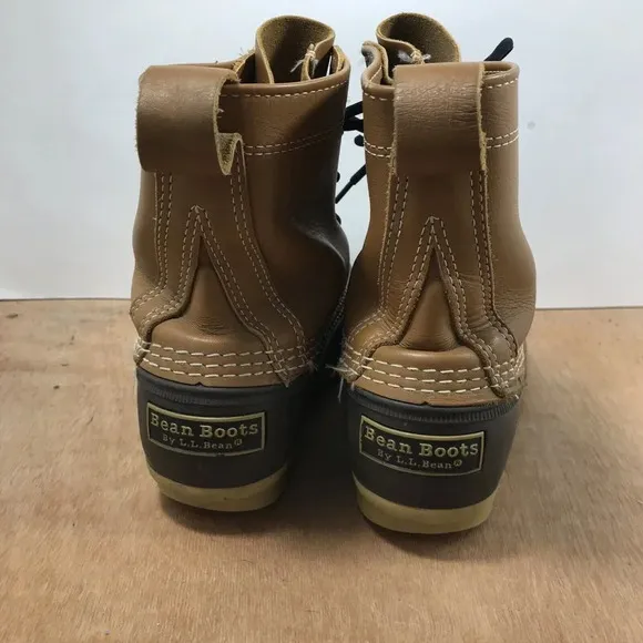 LL Bean Womens Bean Boots 8&quot; Leather Unlined Duck Boots Brown Size 8