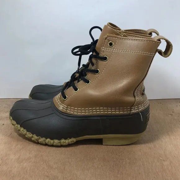 LL Bean Womens Bean Boots 8&quot; Leather Unlined Duck Boots Brown Size 8