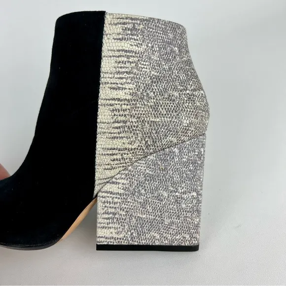 Loeffler Randall Lia Black Ivory Suede Snake Print Block Heel Bootie 6
