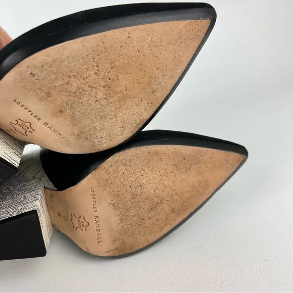 Loeffler Randall Lia Black Ivory Suede Snake Print Block Heel Bootie 6