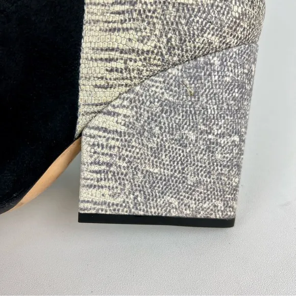 Loeffler Randall Lia Black Ivory Suede Snake Print Block Heel Bootie 6