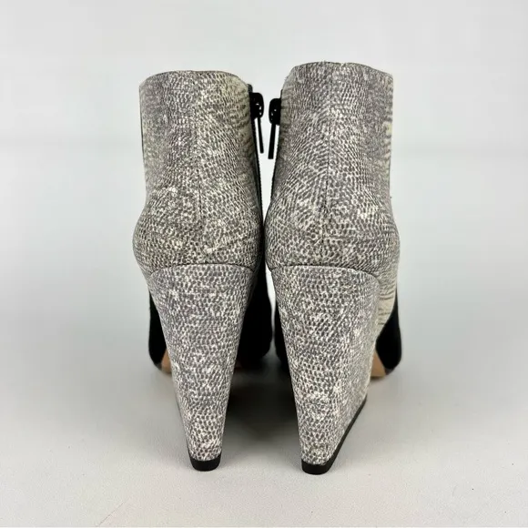 Loeffler Randall Lia Black Ivory Suede Snake Print Block Heel Bootie 6