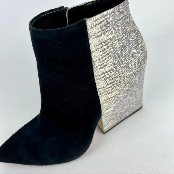 Loeffler Randall Lia Black Ivory Suede Snake Print Block Heel Bootie 6