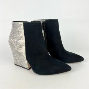 Loeffler Randall Lia Black Ivory Suede Snake Print Block Heel Bootie 6