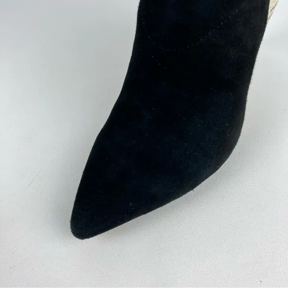 Loeffler Randall Lia Black Ivory Suede Snake Print Block Heel Bootie 6
