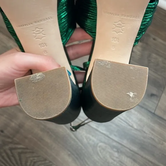 LOEFFLER RANDALL Natalia Green Metallic Platform Pleated Knot Bow Sandals