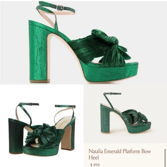 LOEFFLER RANDALL Natalia Green Metallic Platform Pleated Knot Bow Sandals