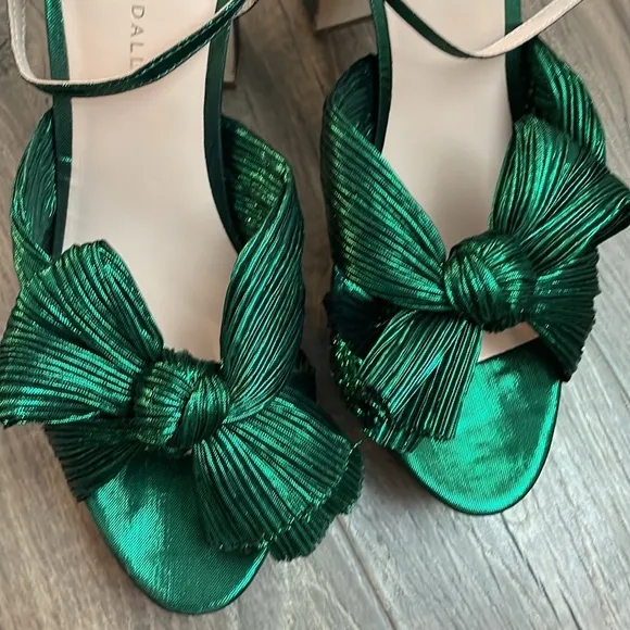 LOEFFLER RANDALL Natalia Green Metallic Platform Pleated Knot Bow Sandals