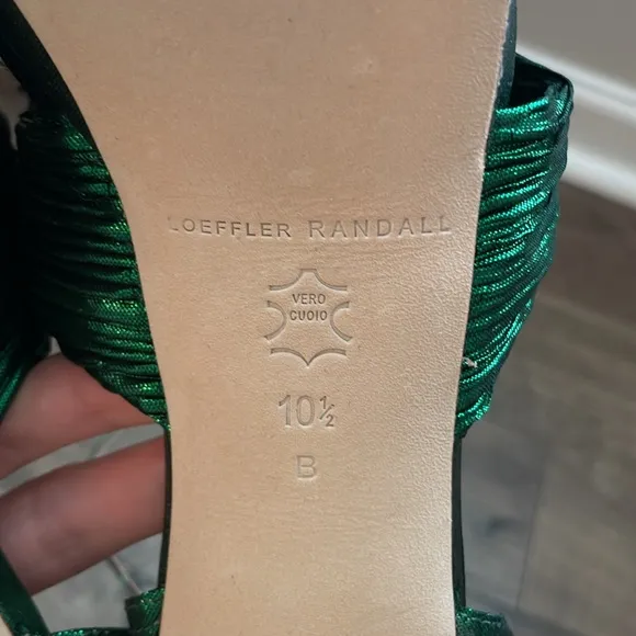 LOEFFLER RANDALL Natalia Green Metallic Platform Pleated Knot Bow Sandals