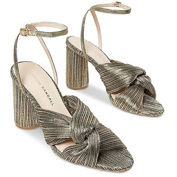 Loeffler Randall Womens Reed Gold Leather Adjustable Pumps Heels Shoes New