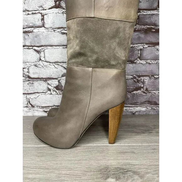Loeffler Randall Grey Leather Suede Tall Riding Heel Boots Women Sz 8.5B US/39EU