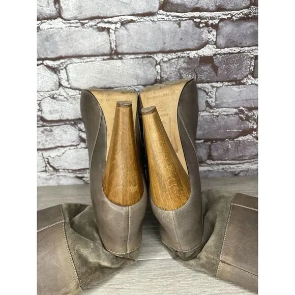 Loeffler Randall Grey Leather Suede Tall Riding Heel Boots Women Sz 8.5B US/39EU