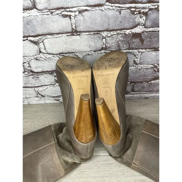 Loeffler Randall Grey Leather Suede Tall Riding Heel Boots Women Sz 8.5B US/39EU