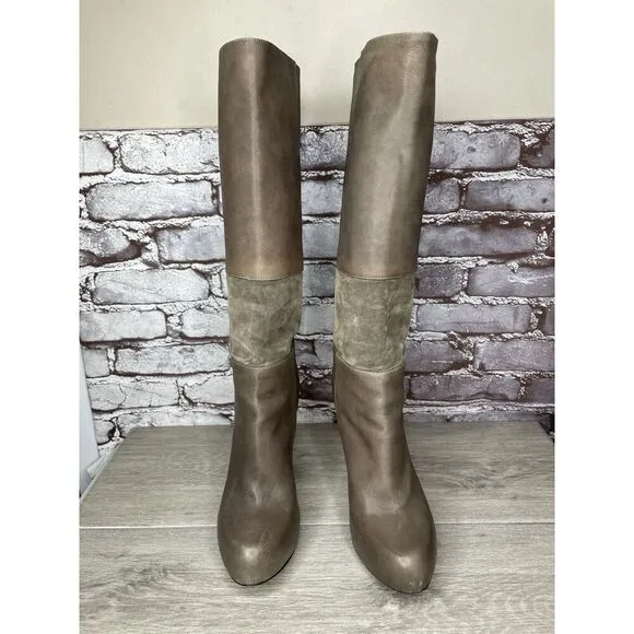 Loeffler Randall Grey Leather Suede Tall Riding Heel Boots Women Sz 8.5B US/39EU