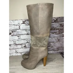 Loeffler Randall Grey Leather Suede Tall Riding Heel Boots Women Sz 8.5B US/39EU