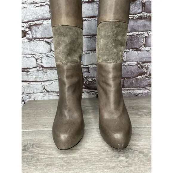 Loeffler Randall Grey Leather Suede Tall Riding Heel Boots Women Sz 8.5B US/39EU