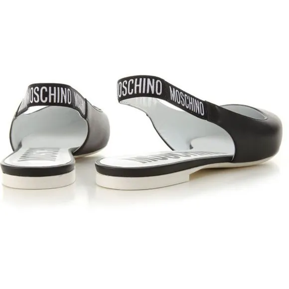 Logo-strap leather Slingback Ballerina Shoes