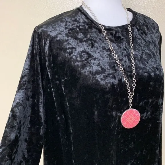 London Times Crushed Velvet Shift Formal Dress Plus 18W Long Sleeve Black