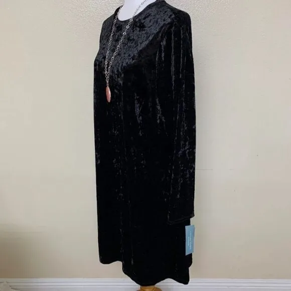 London Times Crushed Velvet Shift Formal Dress Plus 18W Long Sleeve Black