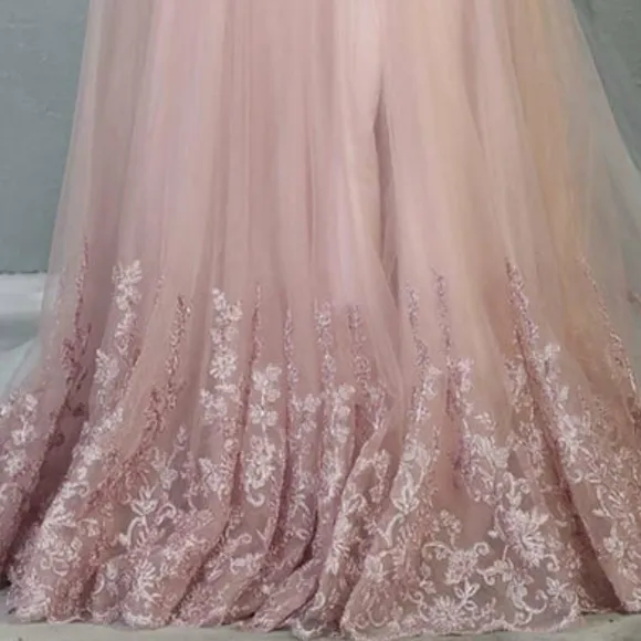 Long mermaid new lace beaded tulle gown with semi open back