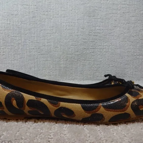 LOUIS Vuitton Leopard Print Brown Leather Flat Pumps Ballet Shoes Size 38 LV