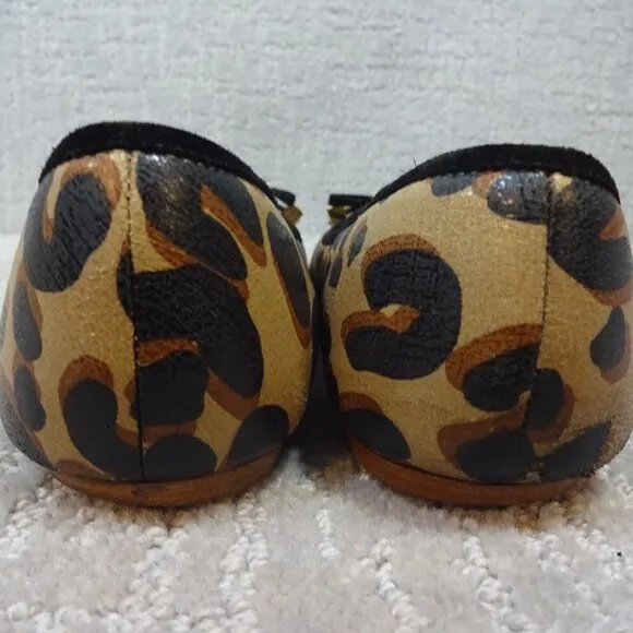 LOUIS Vuitton Leopard Print Brown Leather Flat Pumps Ballet Shoes Size 38 LV