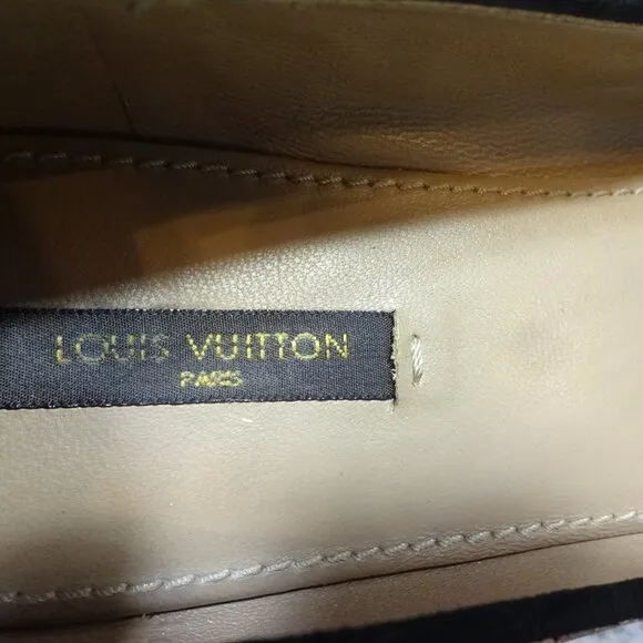 LOUIS Vuitton Leopard Print Brown Leather Flat Pumps Ballet Shoes Size 38 LV