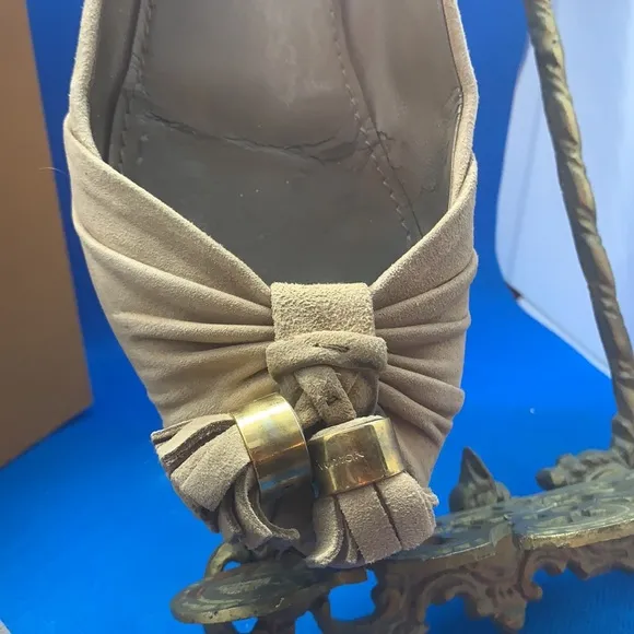 Louis Vuitton MA0141 Suede Flat Pumps 34.5 Ladies Beige