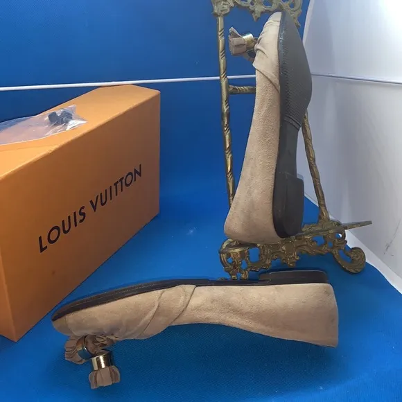 Louis Vuitton MA0141 Suede Flat Pumps 34.5 Ladies Beige