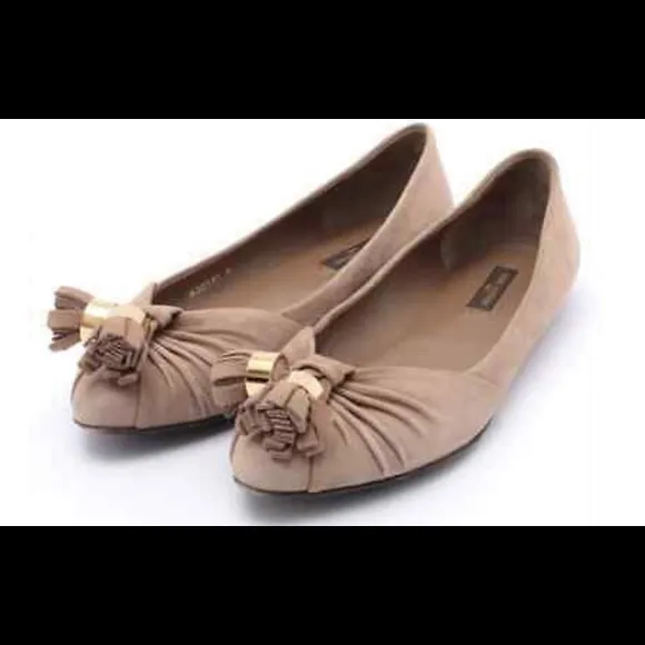 Louis Vuitton MA0141 Suede Flat Pumps 34.5 Ladies Beige