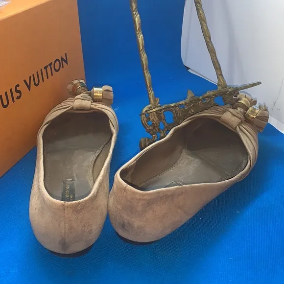 Louis Vuitton MA0141 Suede Flat Pumps 34.5 Ladies Beige