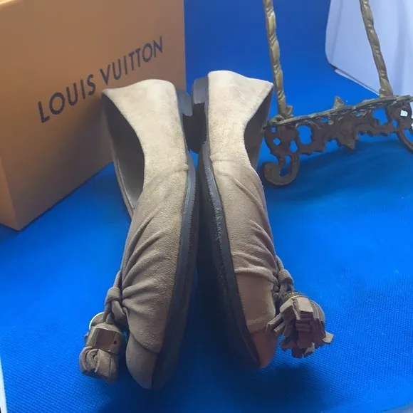 Louis Vuitton MA0141 Suede Flat Pumps 34.5 Ladies Beige
