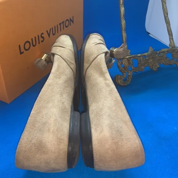 Louis Vuitton MA0141 Suede Flat Pumps 34.5 Ladies Beige