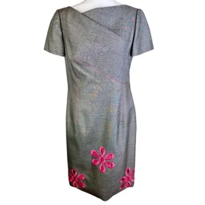 Lourdes Chavez Short Sleeve Sheath Dress w/ Floral Detailing Size 6