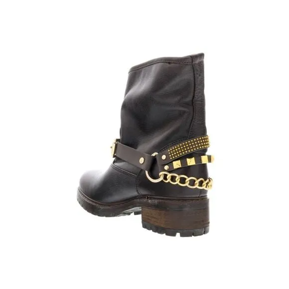 Love Moschino  Gold Tone Embellished Biker Boots-