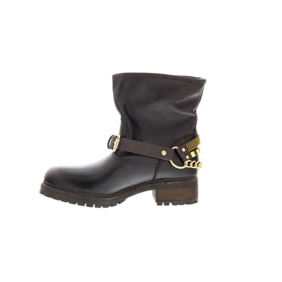 Love Moschino  Gold Tone Embellished Biker Boots-