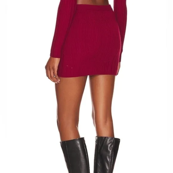 Lovers   Friends SET Sweater &amp; Skirt Mara VNeck Pullover Knit REVOLVE Maroon NWT