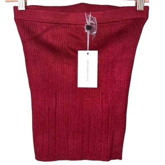 Lovers   Friends SET Sweater &amp; Skirt Mara VNeck Pullover Knit REVOLVE Maroon NWT