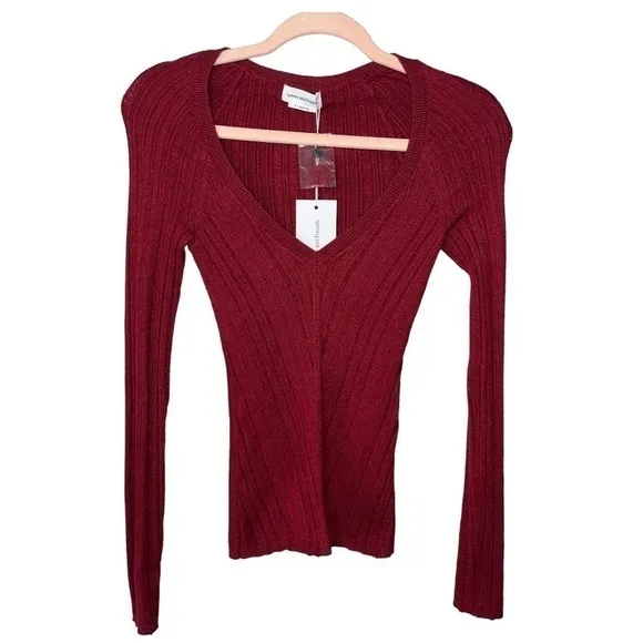 Lovers   Friends SET Sweater &amp; Skirt Mara VNeck Pullover Knit REVOLVE Maroon NWT