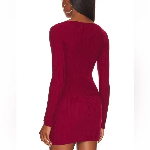 Lovers   Friends SET Sweater &amp; Skirt Mara VNeck Pullover Knit REVOLVE Maroon NWT