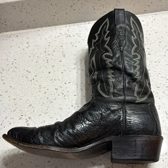 Lucchese 1883 Men’s Ostrich Leg Skin Boots SZ 9 2E style N1120 black leather LUX
