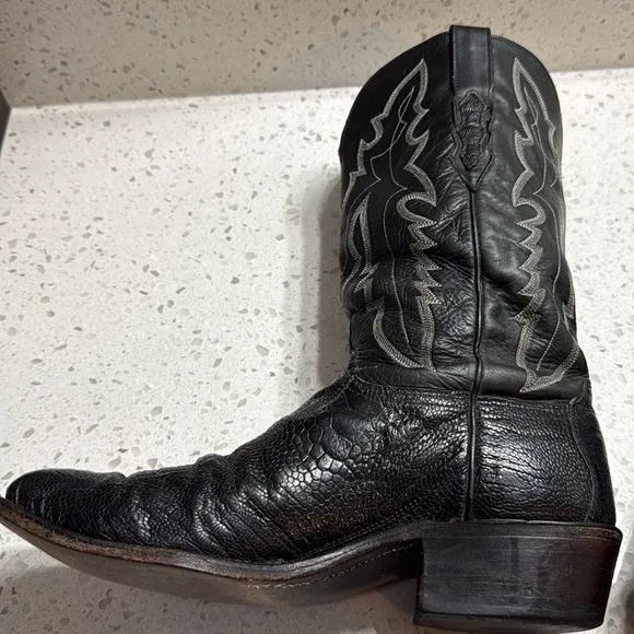 Lucchese 1883 Men’s Ostrich Leg Skin Boots SZ 9 2E style N1120 black leather LUX